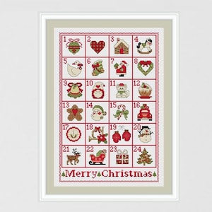Advent calendar cross stitch pattern Merry Christmas embroidery calendar PDF
