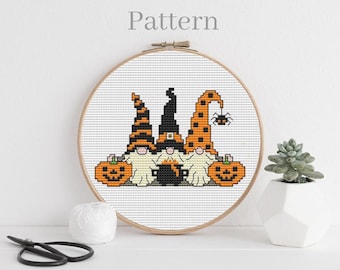 Halloween gnomes cross stitch pattern Fall gnomes Thanksgiving gnomes hand embroidery pattern