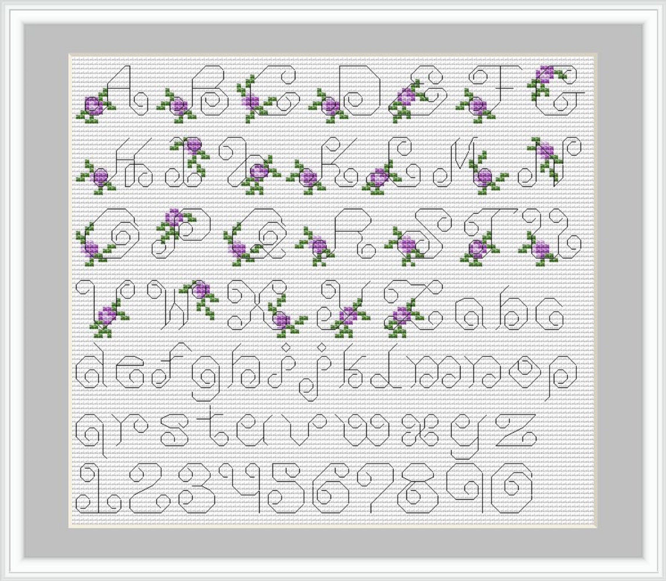 Backstitch Alphabet Cross Stitch Pattern With Floral Letters and ...