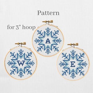 Snowflake cross stitch pattern with Christmas alphabet for  initial ornament and monogram letters