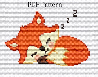 Sleeping fox cross stitch pattern for beginner Animal cross sticth