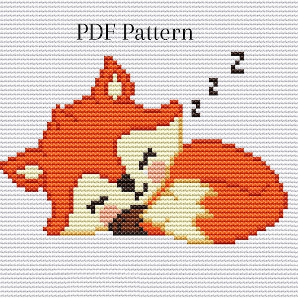 Sleeping fox cross stitch pattern for beginner Animal cross sticth