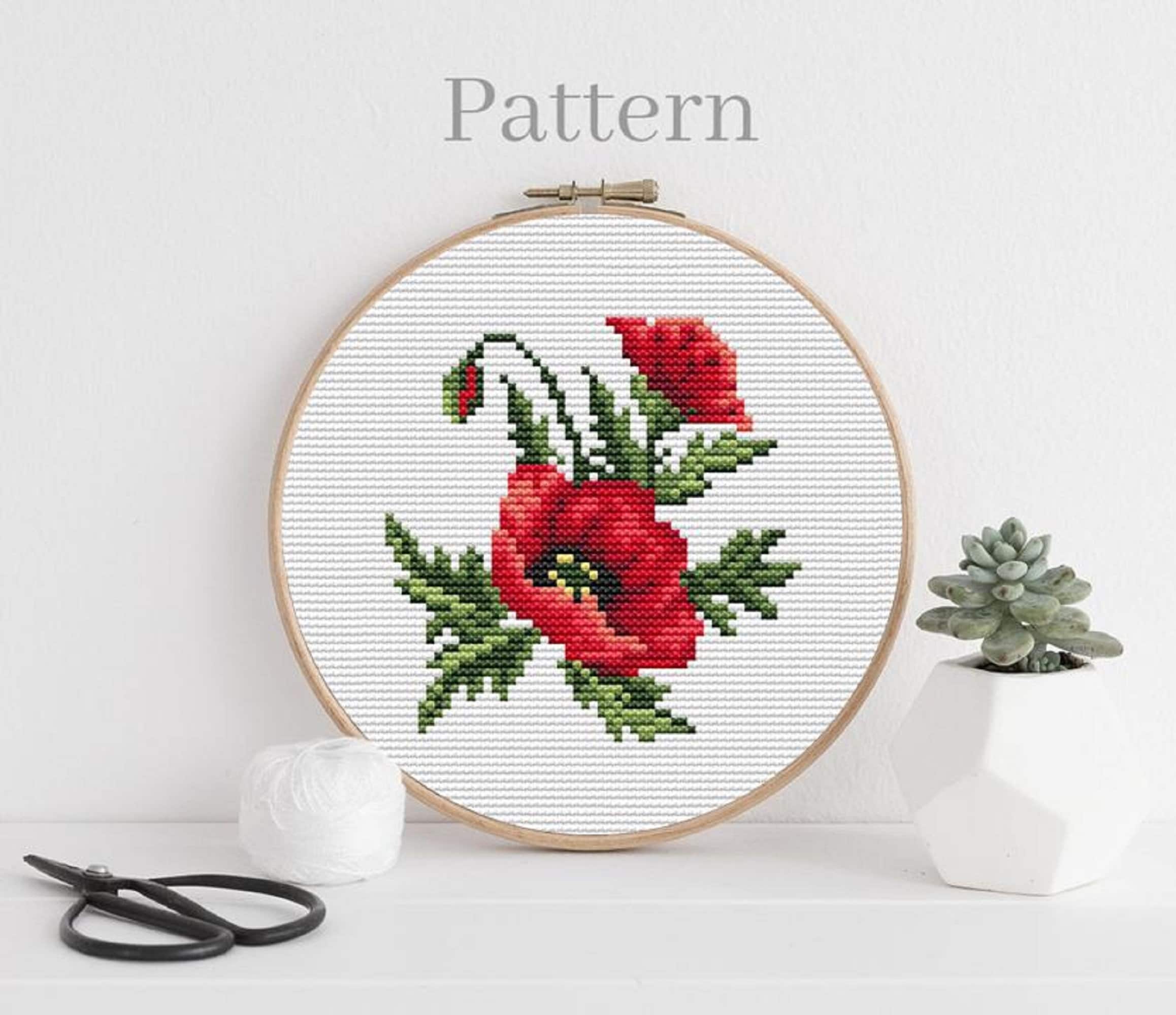 Small Poppy Cross Stitch Pattern, Floral Cross Stitch, California