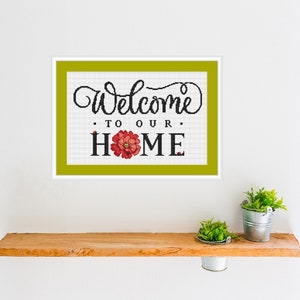 Welcome cross stitch pattern, Welcome to our home hand embroidery pattern, Poppy cross stitch