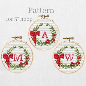 Initial ornament cross stitch pattern, Monogram ornament hand embroidery pattern for 3 inch hoop