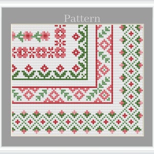 Floral cross stitch border pattern, Cross stitch frames, Pink flowers cross stitch pattern