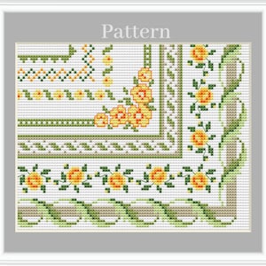 Cross stitch borders, Cross stitch frames Yellow flower border pattern Rose borders