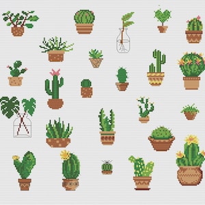 Small plants cross stitch pattern, Cactus cross ctitch, Tiny succulent cross stitch