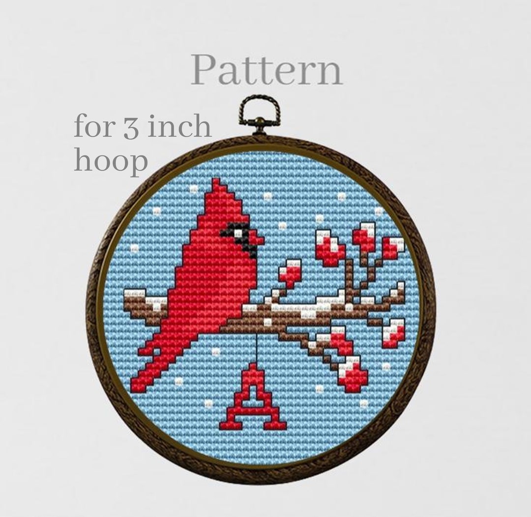 Cardinal Ornament Cross Stitch Pattern With Alphabet Chart, Initial ...