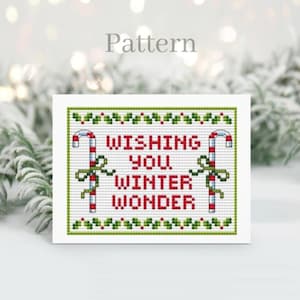 Christmas wishes cross stitch pattern with alphabet chart, Small Christmas card with ABC chart, Winter wonder for digital downloads