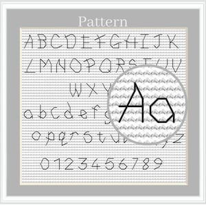 Könnte beinhalten: Ein schwarz-weißes Alphabet-Diagramm mit den Buchstaben A bis Z und den Zahlen 0 bis 9. Die Buchstaben sind in einer einfachen, klobigen Schriftart. Das Diagramm ist in einem weißen Rahmen.