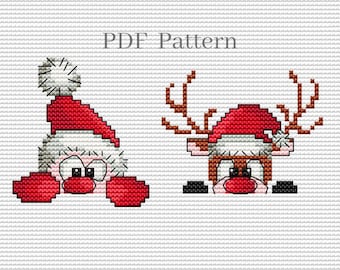 Santa Claus and reindeer cross stitch pattern PDF