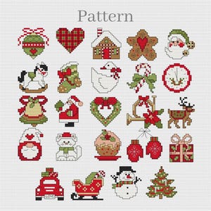 Mini Christmas cross stitch patterns, Small Christmas pattern for 2 inch hoop