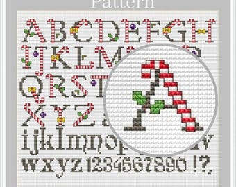 Christmas alphabet cross stitch pattern for initial ornament with monogram letters