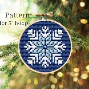 Snowflake ornament cross stitch pattern for 3 inch hoop, Snow flakes hand embroidery pattern