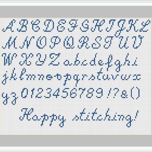 Cursive alphabet cross stitch pattern, Cross stitch font, Cross stitch letters, Cross stitch numbers