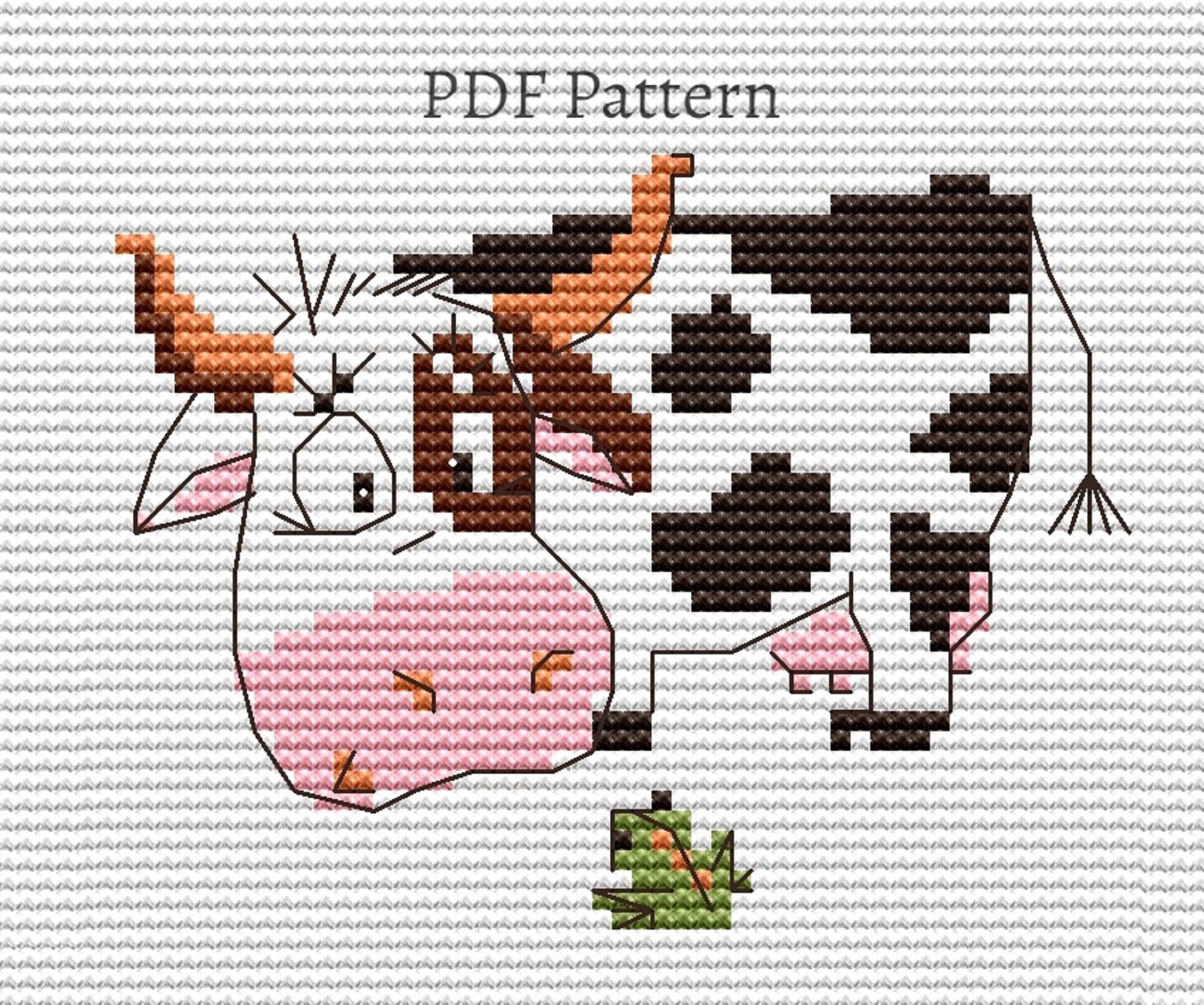 Cow cross stitch pattern PDF Farm animal embroidery pattern Etsy