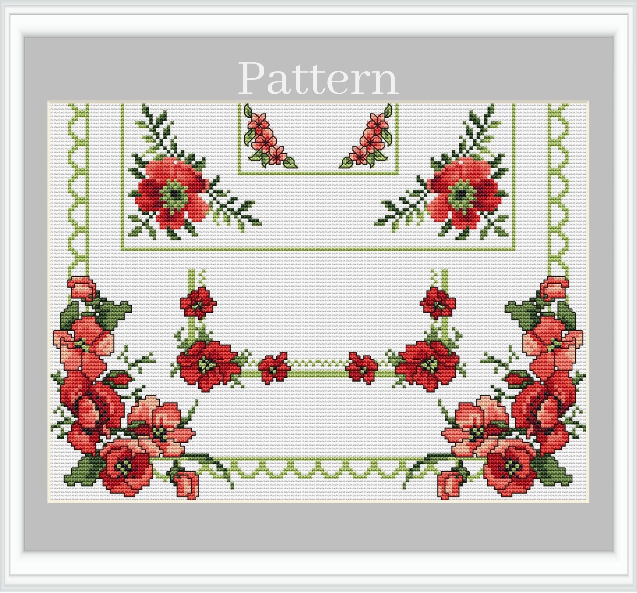Poppy Cross Stitch Border Pattern With Red Flower Corners - Etsy