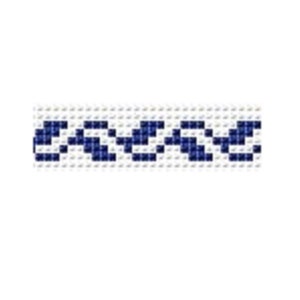 May include: A blue and white geometric pattern border design. The pattern is made up of repeating shapes that resemble waves.