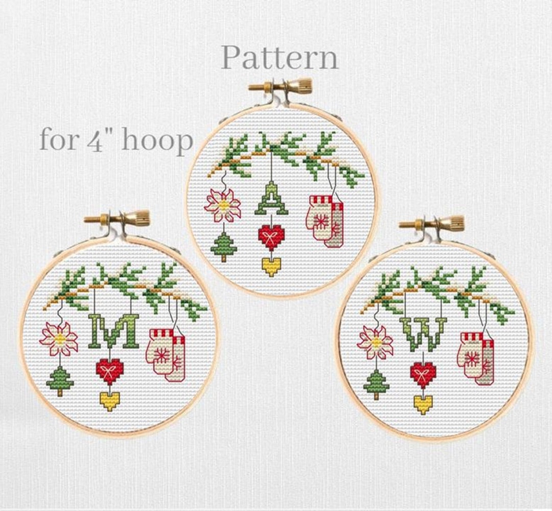 Family Ornament Cross Stitch Pattern With Alphabet Chart, Initial ...