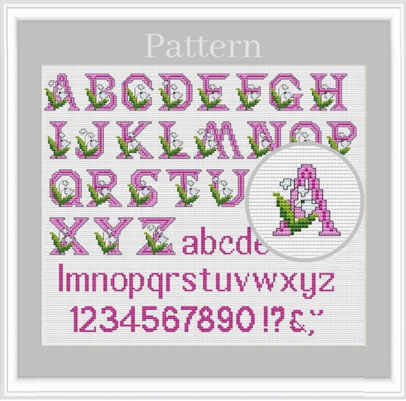 Lily of the Valley Cross Stitch Pattern With Alphabet Chart for Floral ...