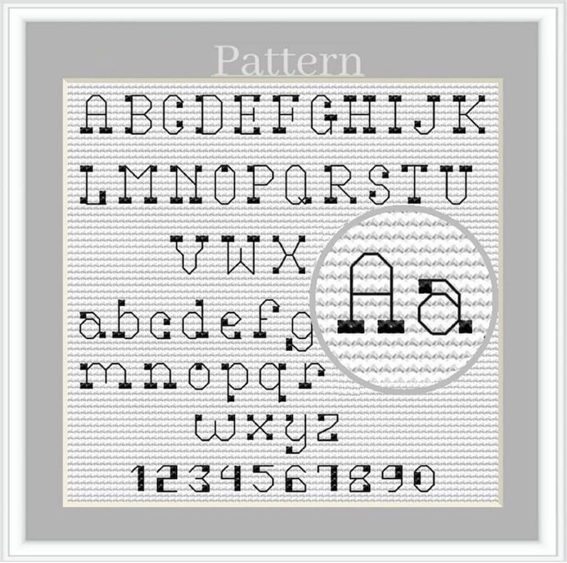 Backstitch Alphabet Cross Stitch Pattern With Small Letters and Numbers ...