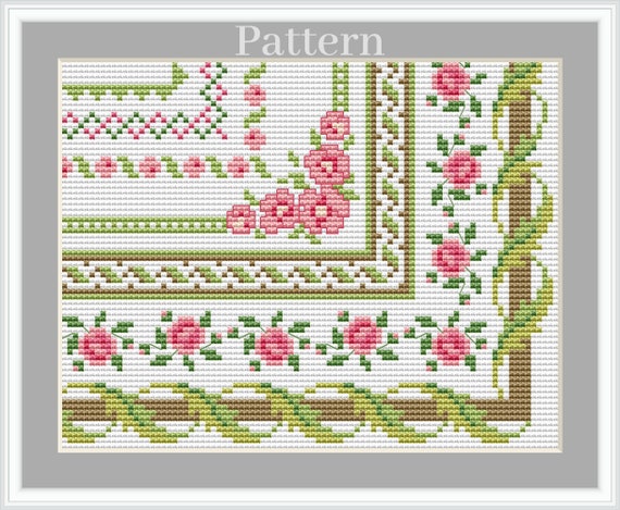 Flower Frame Cross Stitch Pattern, Border Cross Stitch Pattern 