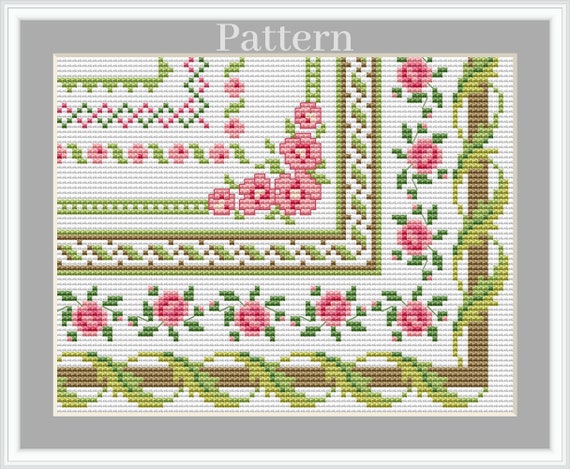 Square Border Cross Stitch Pattern, Christmas Border, Cross Stitch Frame,  Floral Border 