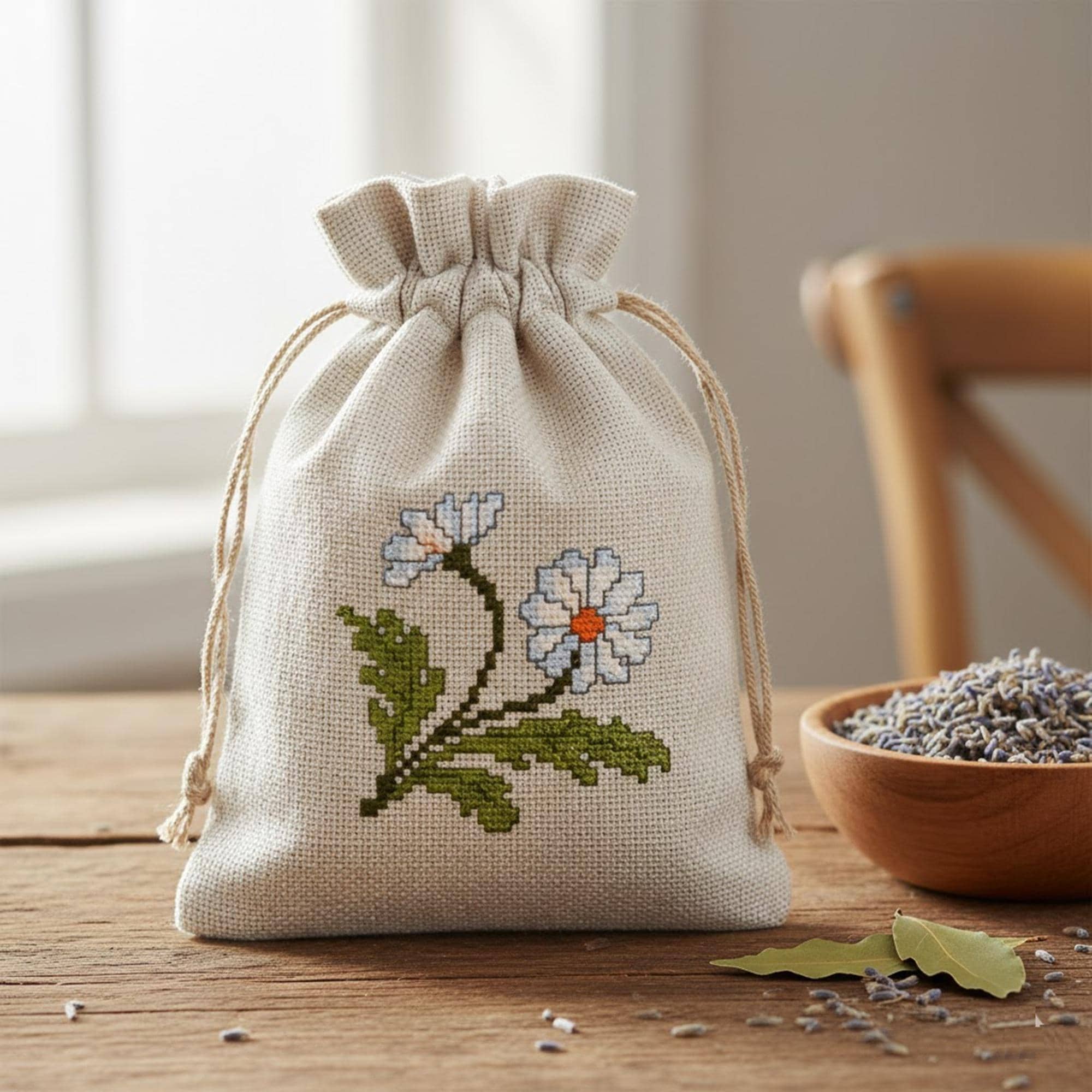Daisy Cross Stitch Border Pattern With Floral Frames and Corners