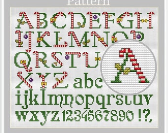 Christmas alphabet cross stitch pattern, Christmas fonts, Cross stitch letters