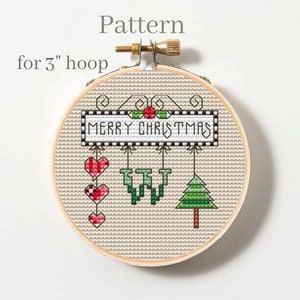 Merry Christmas ornament cross stitch pattern with alphabet chart, Initial ornament with ABC chart, Cross stitch ornament pattern
