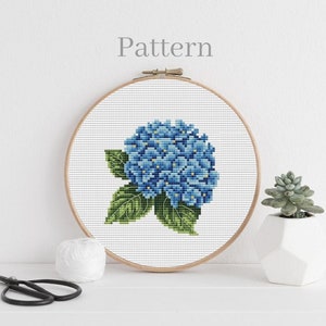 Hydrangea cross stitch pattern Hortensia hand embroidery pattern