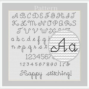 Backstitch alphabet, Cursive cross stitch font, Tiny font alphabet, Back stitch alphabet, Cross stitch letters