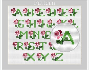 Floral Cross Stitch Alphabet Pattern Monogram Fonts Cross - Etsy