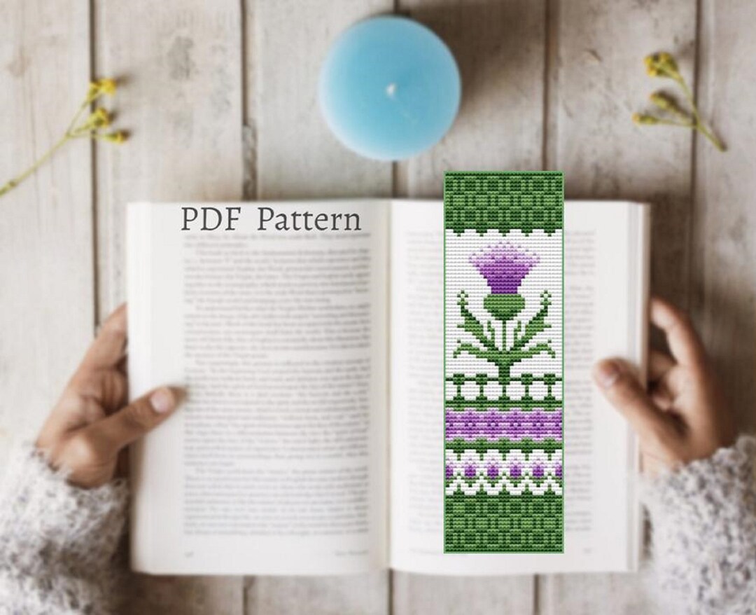 Outlander Cross Stitch Bookmark Pattern, Thistle Cross Stitch Book