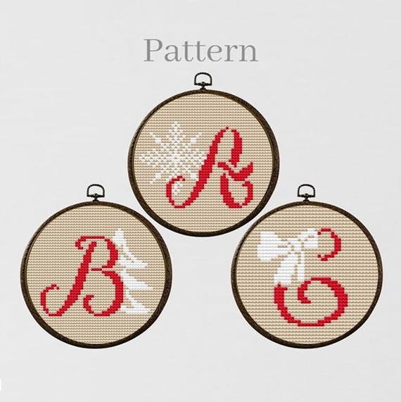 Christmas monogram ornament cross stitch pattern, Cursive alphabet, Cross stitch letters, Initial ornament