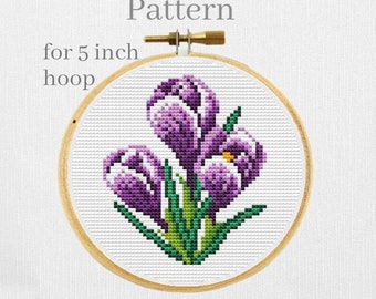 Crocus cross stitch pattern Floral hand embroidery pattern Spring flowers cross stitch