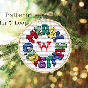 Christmas ornament cross stitch pattern with alphabet chart for personalization, Initial ornament with ABC chart for monogram ornament