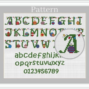 Christmas fonts, Monogram letters cross stitch pattern, Christmas alphabet