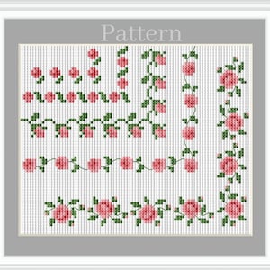 Flower border cross stitch pattern, Rose border, Floral borders, Cross stitch borders