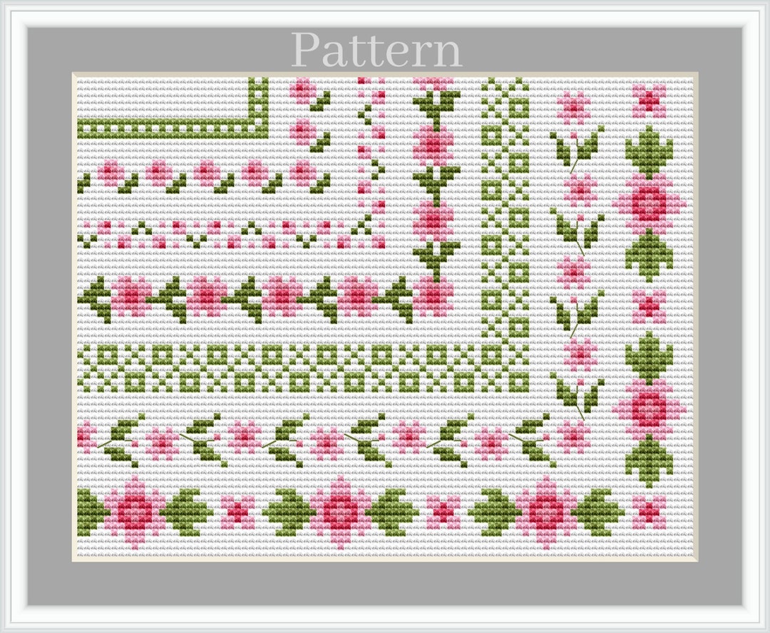 Сross Stitch Frames, Floral Border Cross Stitch Pattern, Border