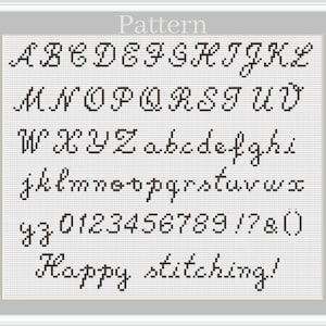 Kreuzstich Stickschrift, kursives Alphabet, Kreuzstich Stickschrift, Kreuzstich Buchstaben, Zahlen, ABC Stickmuster
