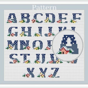 Christmas alphabet cross stitch pattern Christmas font, Cross stitch letter, Monogram font