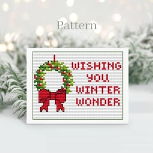 Wenskaart met ABC-kaart, kruissteekpatroon kerstkaarten, kerstwensen DIY