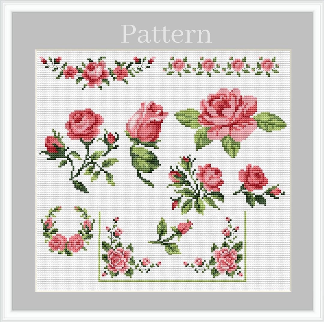 Contrast Stitching Rvk Roses Small Roses Cross Stitch Pattern, Vintage Rose Cross Stitch Borders ...