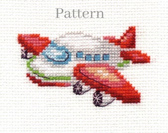 Small plane cross stitch pattern, Airplane hand embroidery pattern