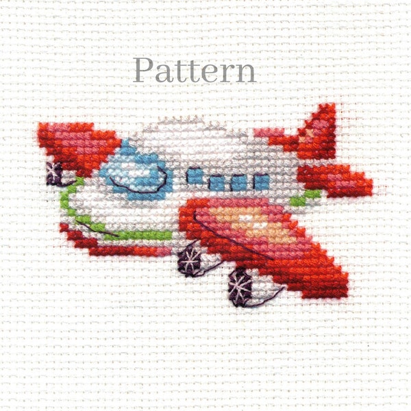 Small plane cross stitch pattern, Airplane hand embroidery pattern