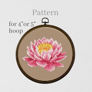 Lotus cross stitch pattern, Lotus flower embroidery pattern, Cross stitch flowers
