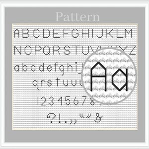Patrón de punto de cruz con alfabeto de punto atrás, fuente de punto de cruz, letras de punto de cruz, patrón de alfabeto pequeño, gráfico ABC