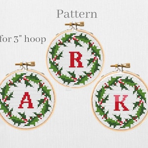 Weihnachten Monogramm Buchstaben, Monogramm Ornament Kreuzstichmuster, Monogramm Schriften 3-Zoll-Stickrahmen, Kreuzstich Alphabet